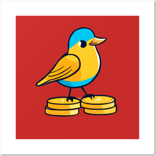 little bird standing on a coin Posters and Art